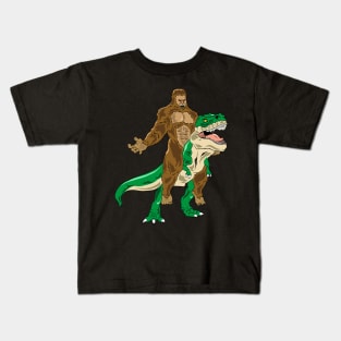 Funny Bigfoot Riding Dinosaur Kids T-Shirt